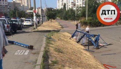 В Киеве лихач на иномарке снес остановку и «припарковался» в кустах. ФОТО