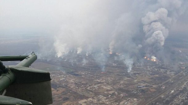 Появилось фото пожара на складе с боеприпасами с высоты птичьего полета