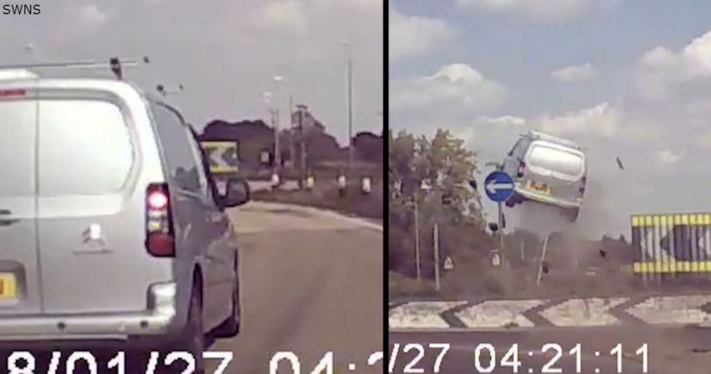 Наглый водитель не успел повернуть на кольце и взлетел в воздух. ВИДЕО