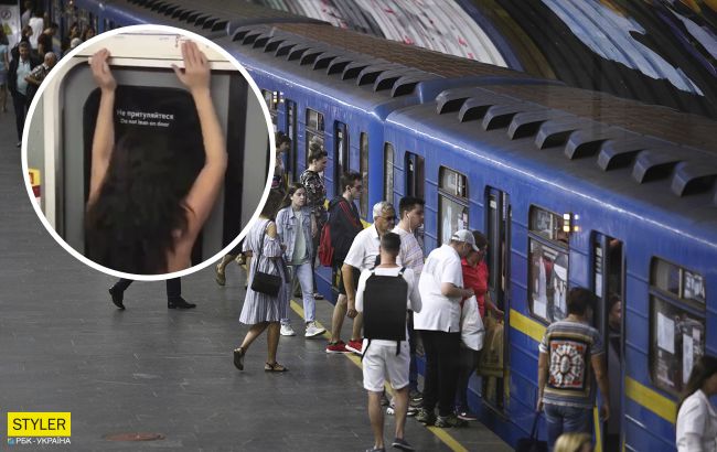 В киевском метро полуголая девушка повеселила пассажиров. ВИДЕО