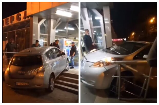 В Одессе пьяный "въехал" в супермаркет на машине, как его наказали. ВИДЕО