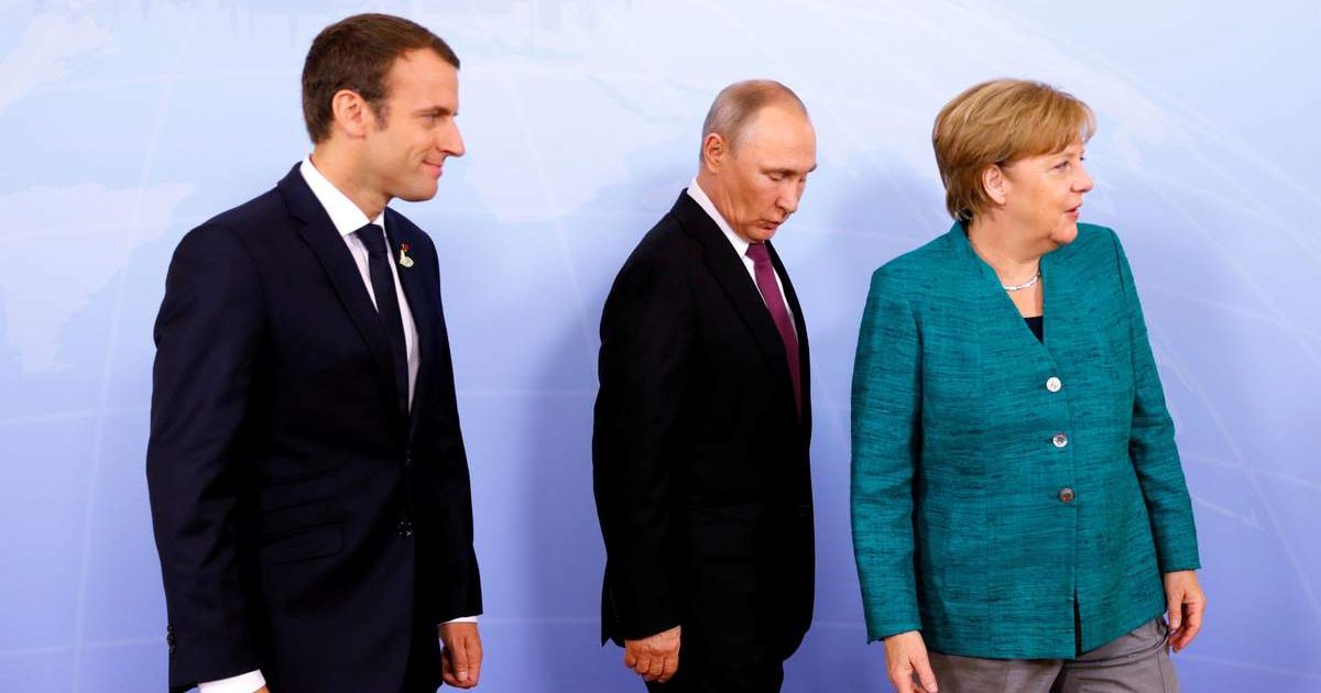 Макрон, Путин и Меркель