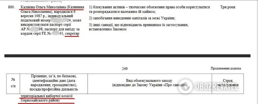 Ольга в санкционном списке СНБО от 2018 г.