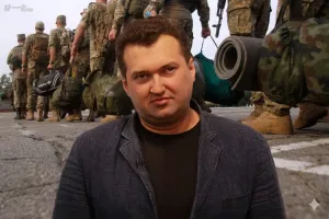 Олексій Голобуцкій на фоні мобілізованих військових